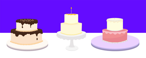 Birthday gift cake. Element for design on packaging, cover, advertising. Drawing of a whole cake for holiday labels, poster and banner. Vector set, simple illustration.
