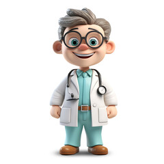 3d cute doctor character is standing and smiling