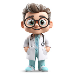 3d cute doctor character is standing and smiling