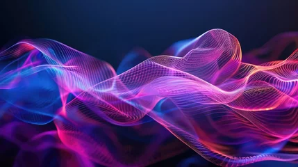 Zelfklevend Fotobehang Multicolored Energy Flow abstract smoke, pink purple and blue design, colorful shiny wave with lines created using blend tool, light lines on black background © Khalif