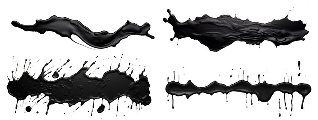 Set of black oil splashes cut out - obrazy, fototapety, plakaty
