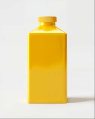 ellow plastic bottle for engine oil, car spray or other industrial products with square shape on white background. Mockup template for design and print in the style of isolated on the white 