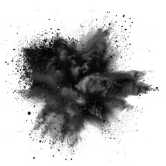 Black powder explosion isolated on white - obrazy, fototapety, plakaty