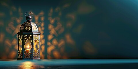 Traditional lantern illuminating with its candle, set against an ornate patterned backdrop. - obrazy, fototapety, plakaty
