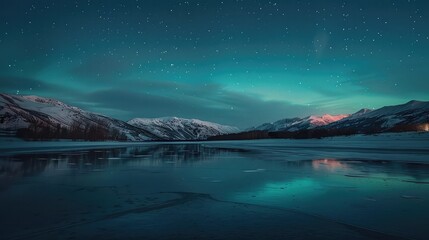 Northern Lights reflecting in a calm frozen lake