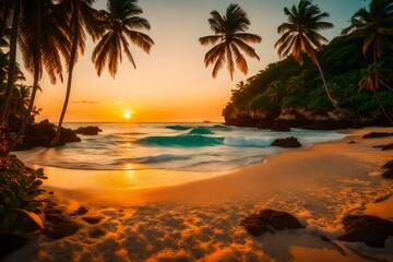 Gorgeous natural backdrop at sunset on a tropical beach. extended exposure and framing by nature.