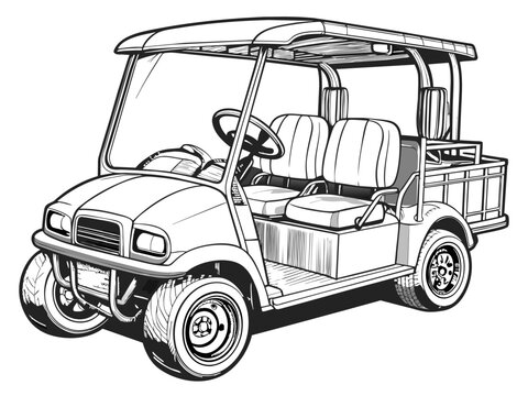 black and white golf cart clip art preview