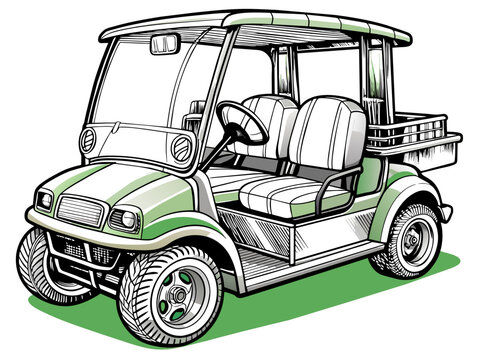 recommend clip art: Highly detailed vector of a golf car.