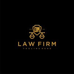 OM initial monogram for lawfirm logo with scales shield image