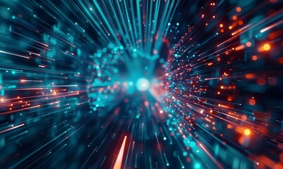 Fototapeta premium Abstract digital futuristic technology glowing background with lines and bokeh