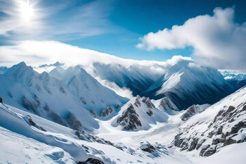 views of snow inside mountains with white snow colors.