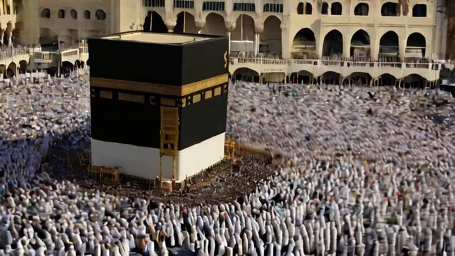 Muslim pilgrims circumambulate the Kaaba at Masjidil Haram in Makkah