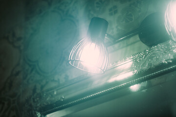 Close-Up: Antique Lamp in Dense Blue Mist
