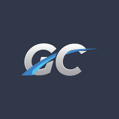Initial letters GC vector illustrations designs with overlapping swoosh for company logo on black dark blue background.
