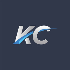 Initial letters KC vector illustrations designs with overlapping swoosh for company logo on black dark blue background.
