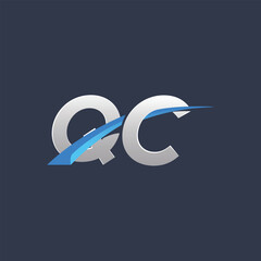 Initial letters QC vector illustrations designs with overlapping swoosh for company logo on black dark blue background.
