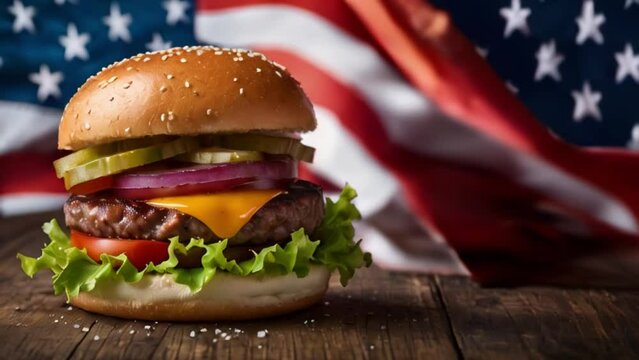 Beef burger with American Flag, for USA Independence Day