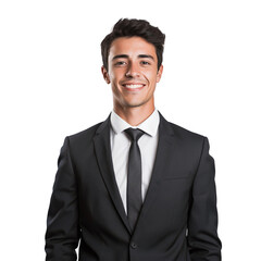 Portrait of a smiling businessman in suit, professional headshot, isolated on transparent background - obrazy, fototapety, plakaty
