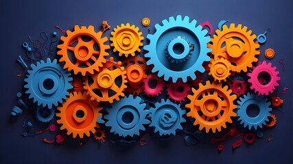 idea of diversified collaboration. A varied and inclusive team with a system of colorful sync gears and the harmonic and effective interaction of many perspectives, experiences, and skills