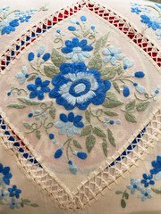 intricate blue floral oriental embroidery