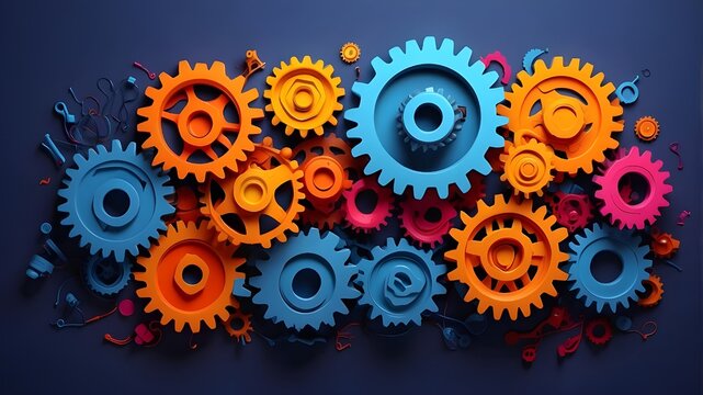 idea of diversified collaboration. A varied and inclusive team with a system of colorful sync gears and the harmonic and effective interaction of many perspectives, experiences, and skills