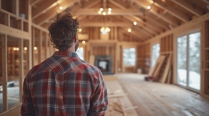 Fototapeta premium Man Inspecting New Construction Site During Winter
