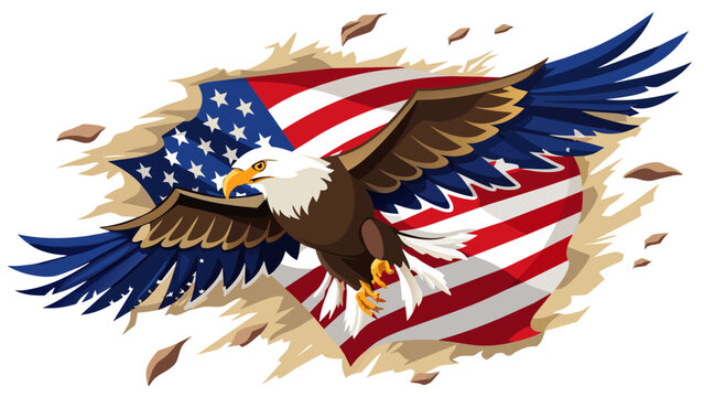 patriotic eagle fly white sky american flag white