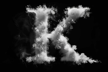 3D alphabet letters K, L, M, N, O made of clouds, smoke, mist, fog or steam on black - Typography illustration - obrazy, fototapety, plakaty