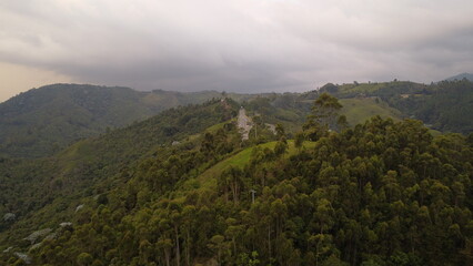 aerial images of the highway that crosses the central mountain range with its bridges and traffic