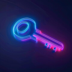 Encryption key icon in neon, secure illustration, 4K - obrazy, fototapety, plakaty