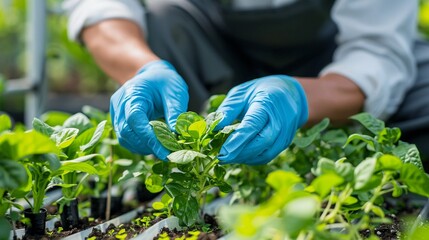 Biotechnology and Genetic Engineering Illustrate gardeners collaborating with biotechnologists to develop genetically modified crops with improved yield