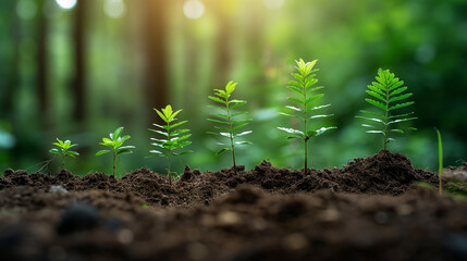 tree arranged as a green graph on soil background , sustainable development , planting a tree , corporate social responsibility. - obrazy, fototapety, plakaty