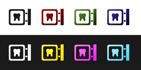 Set Dental clinic location icon isolated on black and white background. Vector