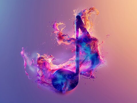 A vibrant musical note dancing through the air, hyper realistic, low noise, low texture