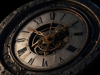 The clock's face is cracked and worn, a symbol of the limited time we have left. The numbers are fading, a visual representation of the fleeting nature of time. The background is a dark, ominous color