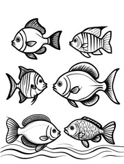 fish for a toddlers sketch with line smoothly outline shape coloring page, white background, ai generated 