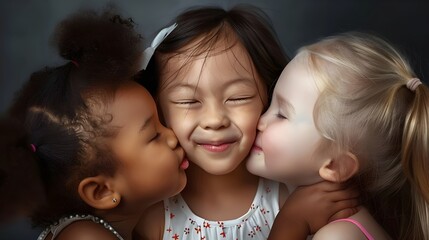 Joyful Unity: Diverse Little Girls in Friendship and Harmony - obrazy, fototapety, plakaty