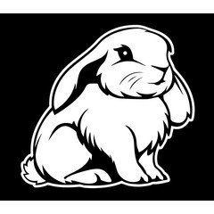 Simple white silhouette SVG of a rabbit, black background 