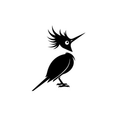 Simple black silhouette SVG of a hoopoe bird, white background 