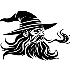 Simple black silhouette SVG of a wizard, white background 