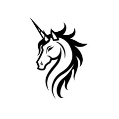 Simple black silhouette SVG of a unicorn, white background 