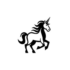 Simple black silhouette of a unicorn, white background 