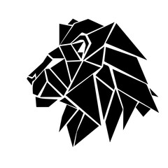 Lionhead in profile out of triangles. flat logo design in black and white