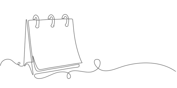 Loose-leaf calendar in one continuous line vector illustration