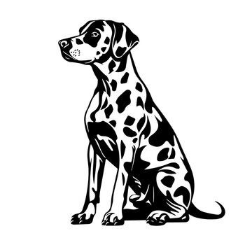 A black and white vector style image of a Dalmatian, white background