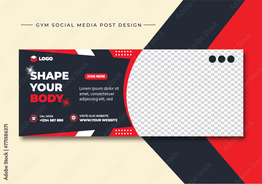 Wall mural Gym, fitness, and sports social media post template design. Usable for social media, banner, and website.