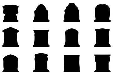 Simple silhouette of headstone icon set - obrazy, fototapety, plakaty