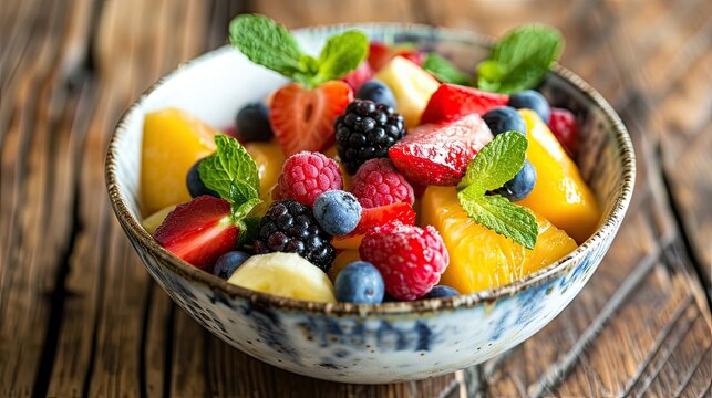 bowl of fruit salad, healthy natural breakfast concept