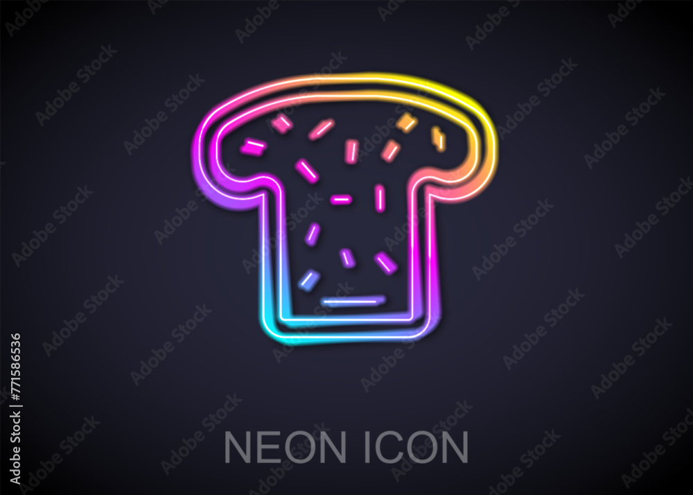 Poster glowing neon line bread toast for sandwich piece of roasted crouton icon isolated on black backgroun