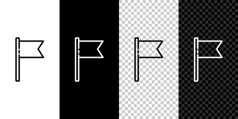 Set line Flag icon isolated on black and white background. Location marker symbol. Vector - obrazy, fototapety, plakaty